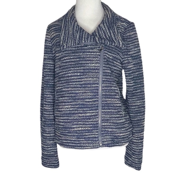 Loft blue and white striped tweed side zip jacket - Picture 2 of 8